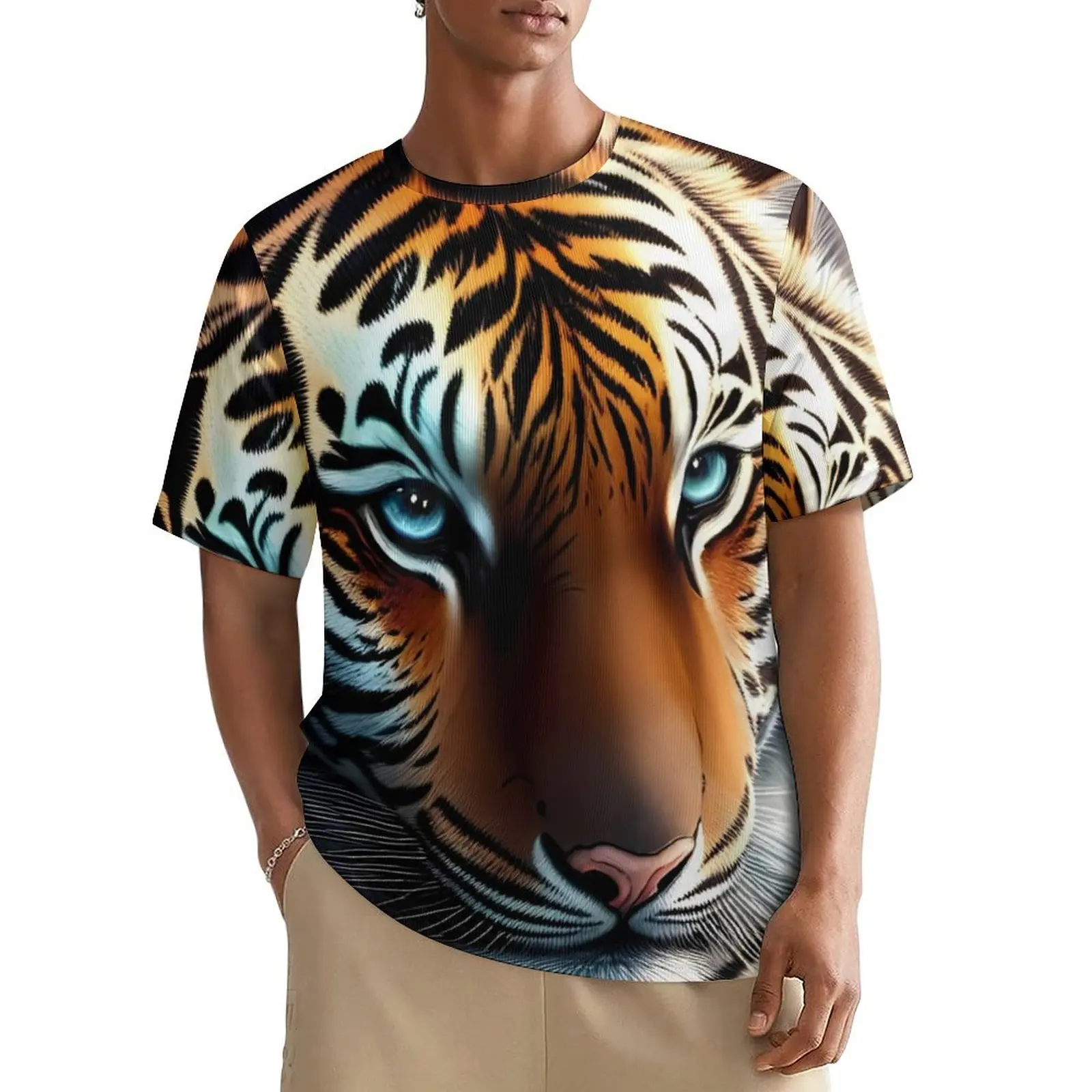 Summer T-Shirt Caspian Tiger T Shirts Big Cat Print Street Style Vintage Tee Shirt For Man Short Sleeve Graphic Plus Size Tops