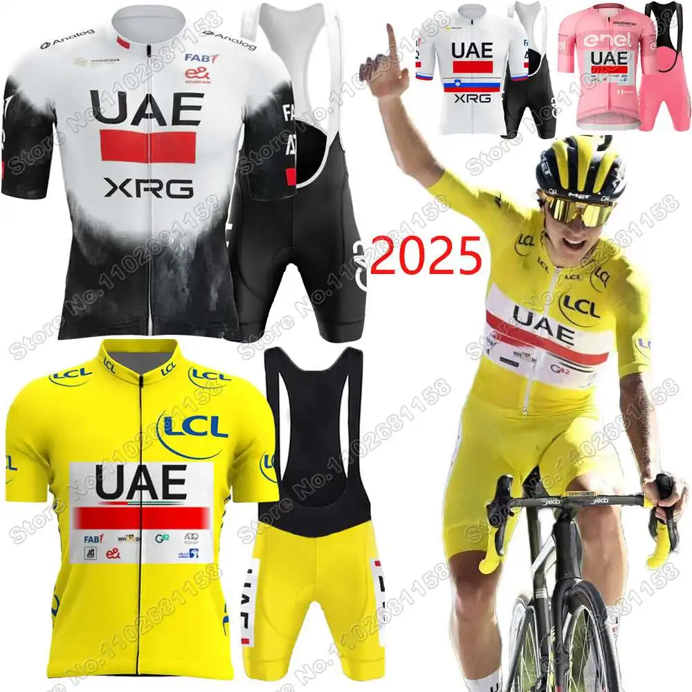 2025 UAE Team Cycling Jersey Set Tadej Pogacar TDF Cycling Clothing Yellow White Road bike Shirt Suit Bicycle Bib Shorts Maillot