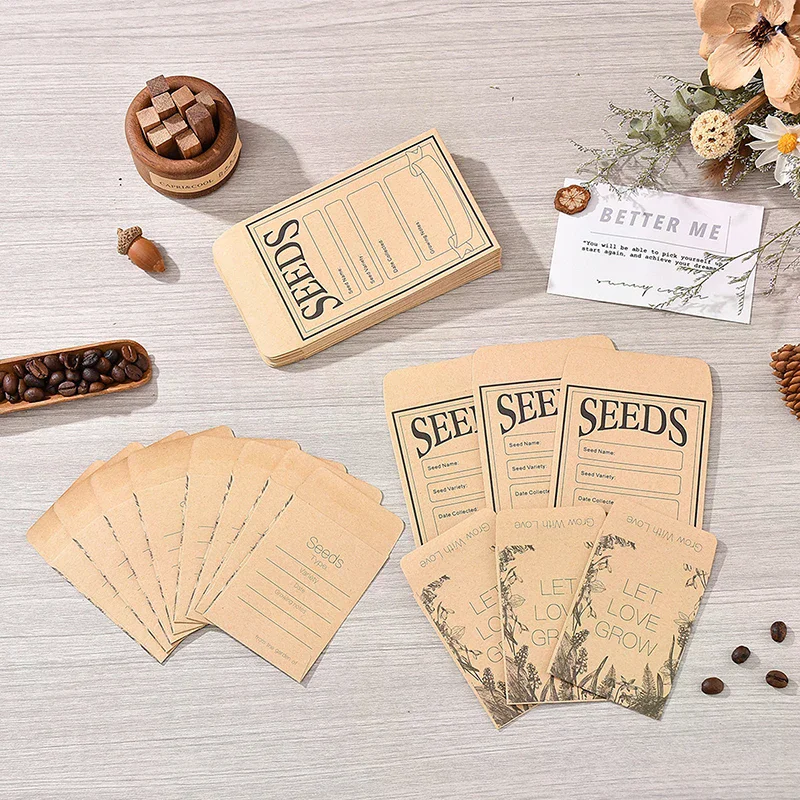 

100PCS Seed Packets Envelopes Self Sealing Kraft Small Seed Envelopes For Seed Storage Resealable Seed Saving Envelopes