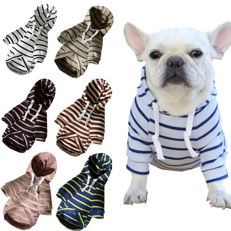 

XS-2XL New Spring Summer Dog Clothes Dogs Hoodies Dog Cat Stripe Sweatshirt Small Medium Dog Bulldog Jacket Clothing Pet Costume