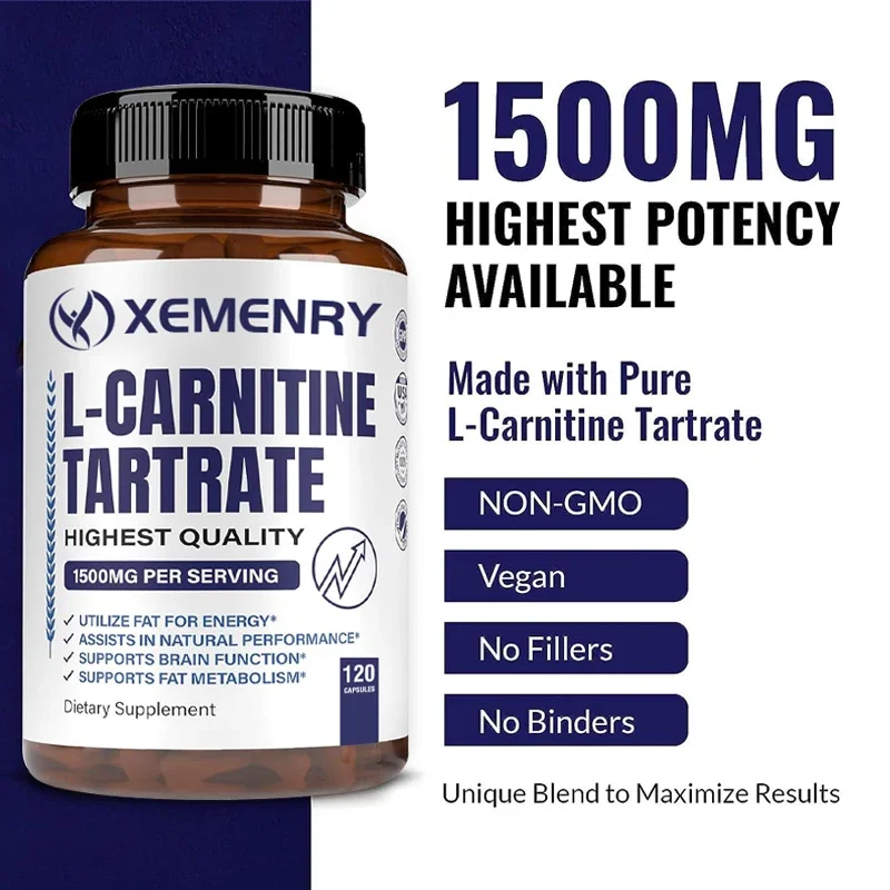 Suplemento de Tartrato de Carnitina Premium - 1500 mg, 120 Cápsulas