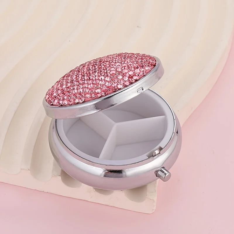 1 Piece Round Small Pill Box, Multi-Colored and Sparkling, Portable Pill Box for Daily Travel, Rhinestone Pill Box, Moisture-Proof Small Pill Box, Travel Outdoor Crystal Medicine Storage Box, Multifunctional Storage Box Suitable for Vitamins and Supplements, Ideal Christmas Gift, Waterproof Personal Pill Storage Box