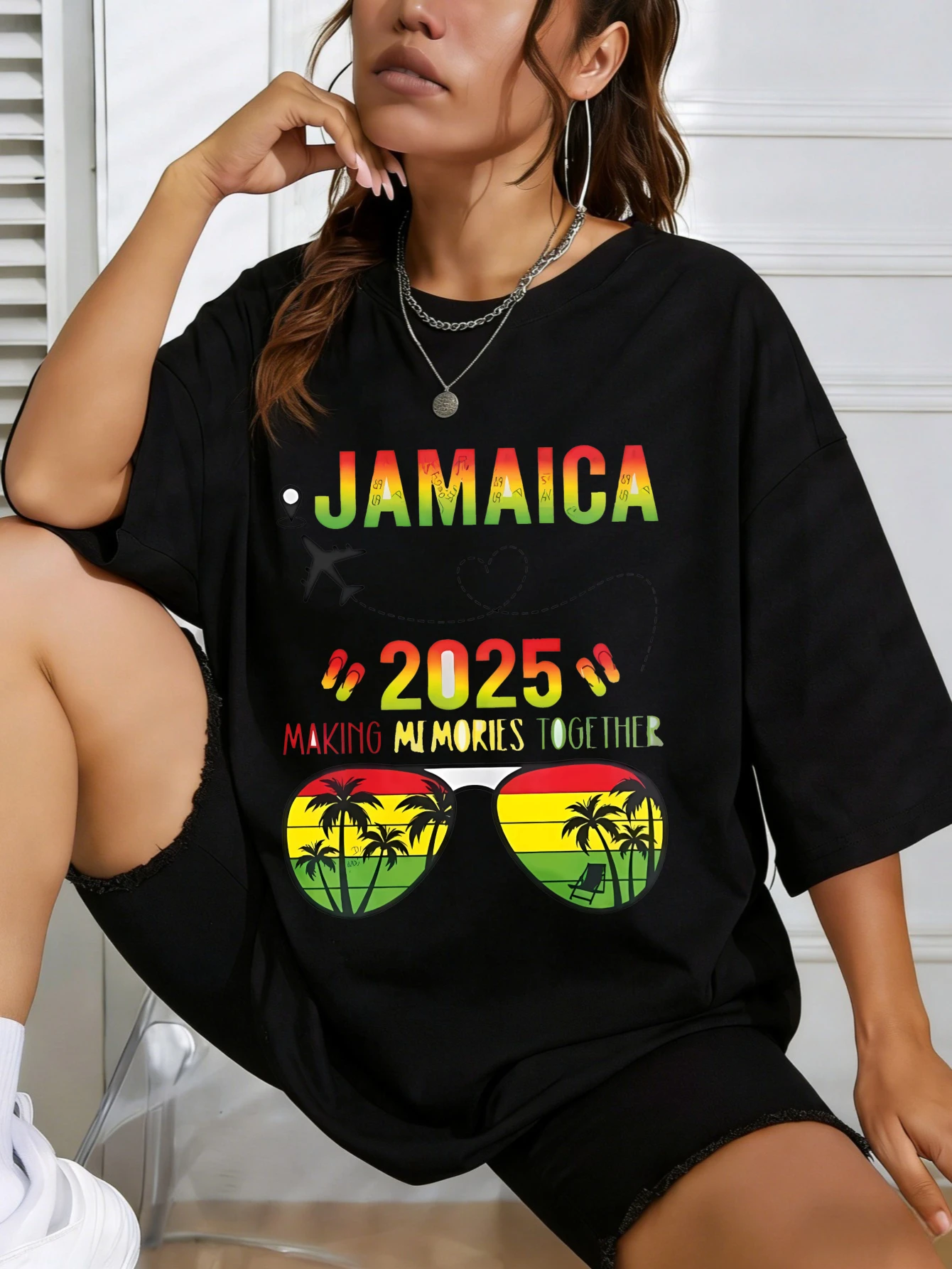 

Женские футболки с принтом «Ямайка 2025», хлопковые, оверсайз, летние, пляжные, повседневные, подарок для нее