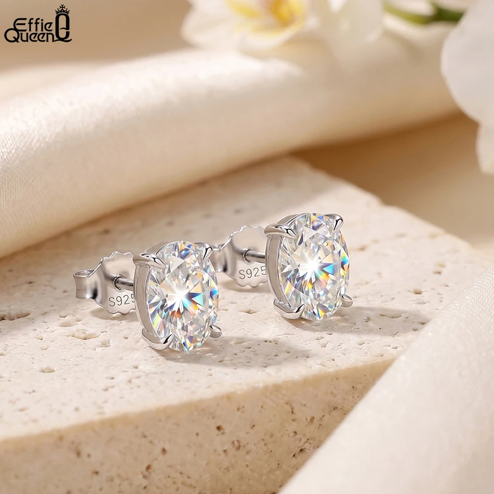 

Effie Queen 925 Sterling Silver Certified D VVS1 Moissanite Earrings Shiny Lab Diamond Ear Studs Wedding Fine Jewelry Gift MOE02
