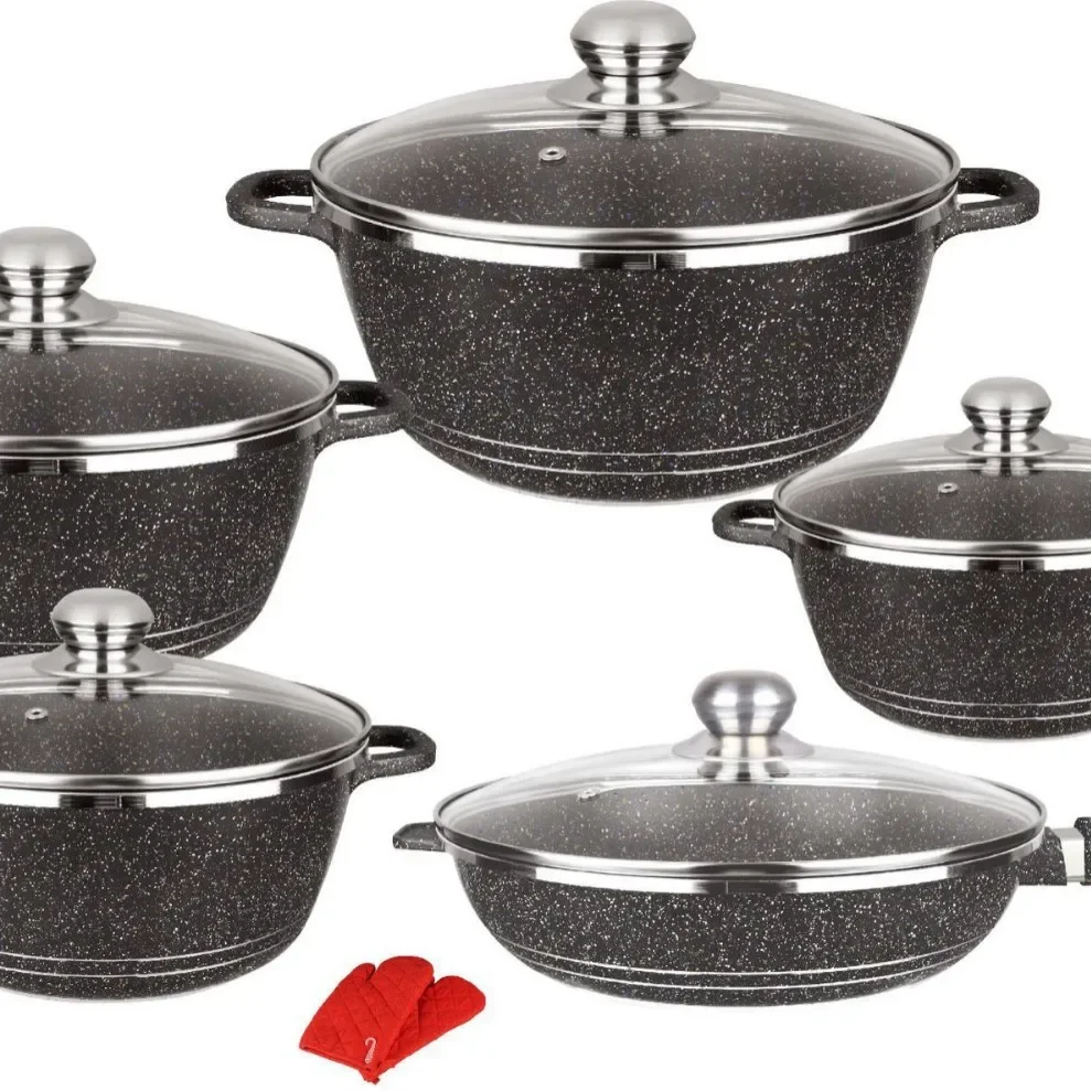 

12-Piece set, marble aluminum pot, die-cast Maifanshi non-stick soup pot