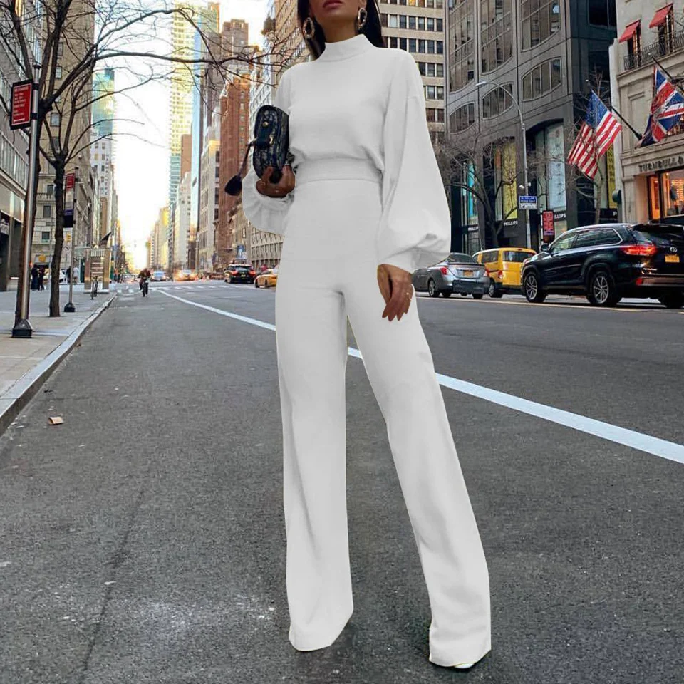 Conjunto de dos piezas para mujer, mono ajustado de manga larga con cuello alto, vestido elegante de calle para oficina, otoño