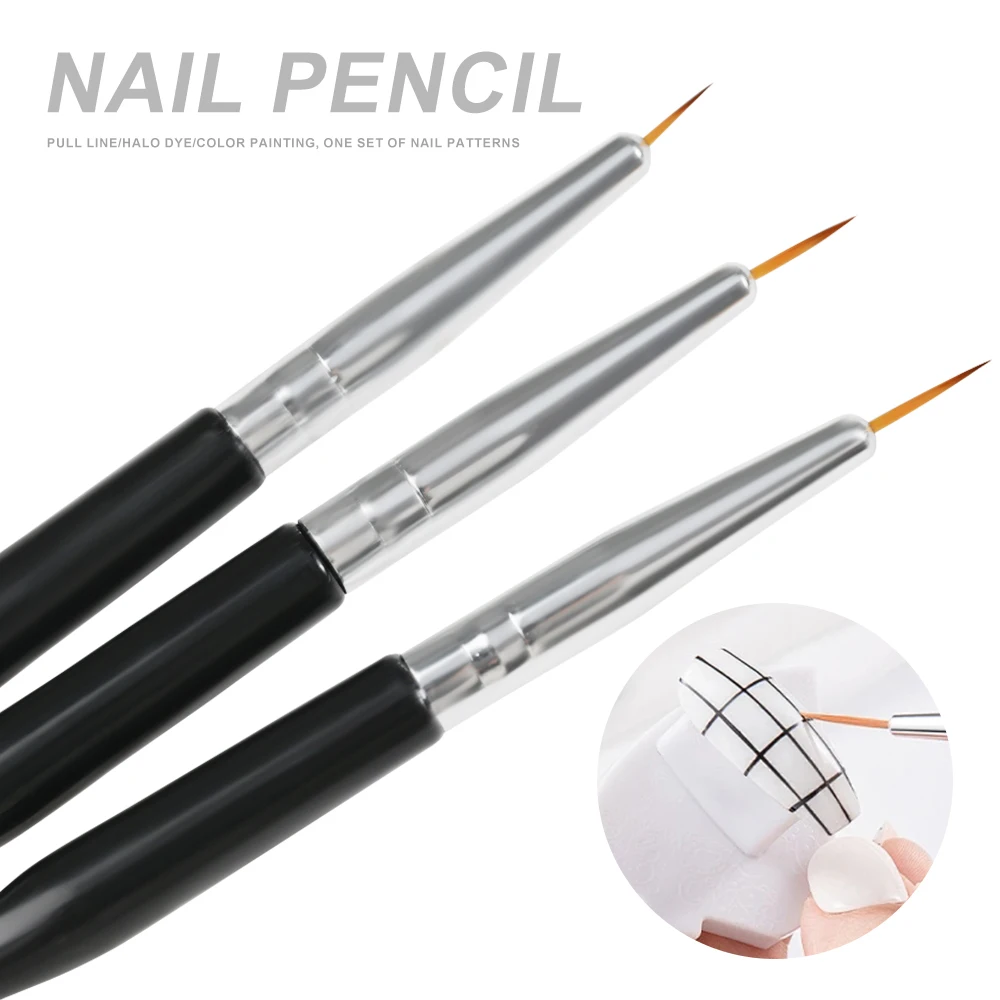 3Pcs/set  Nail Drawing Pen Dual End Nail Art Pen Brush Acrylic Round Flat Painting Drawing Liner Nail Tools