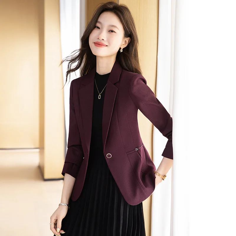 Office Ladies Blazer Women Jacket Apricot Fuchsia Black Long Sleeve Single Button Female Business Work Wear Slim Formal Coat