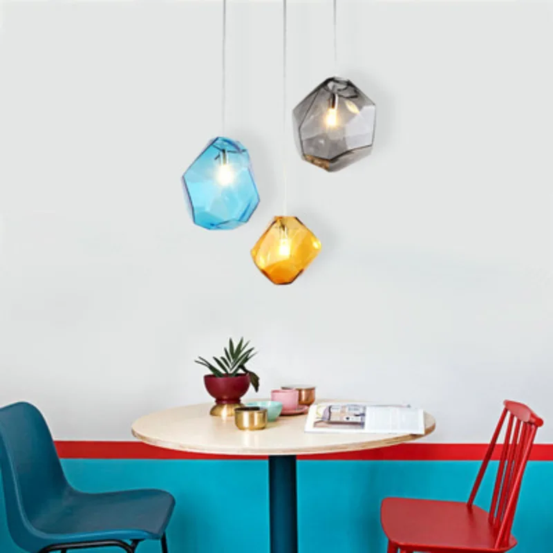 

Simple Ice Crystal Glass Living Room Chandelier Dining Bar Counter Dining Room Colorful Stone Combination Chandelier