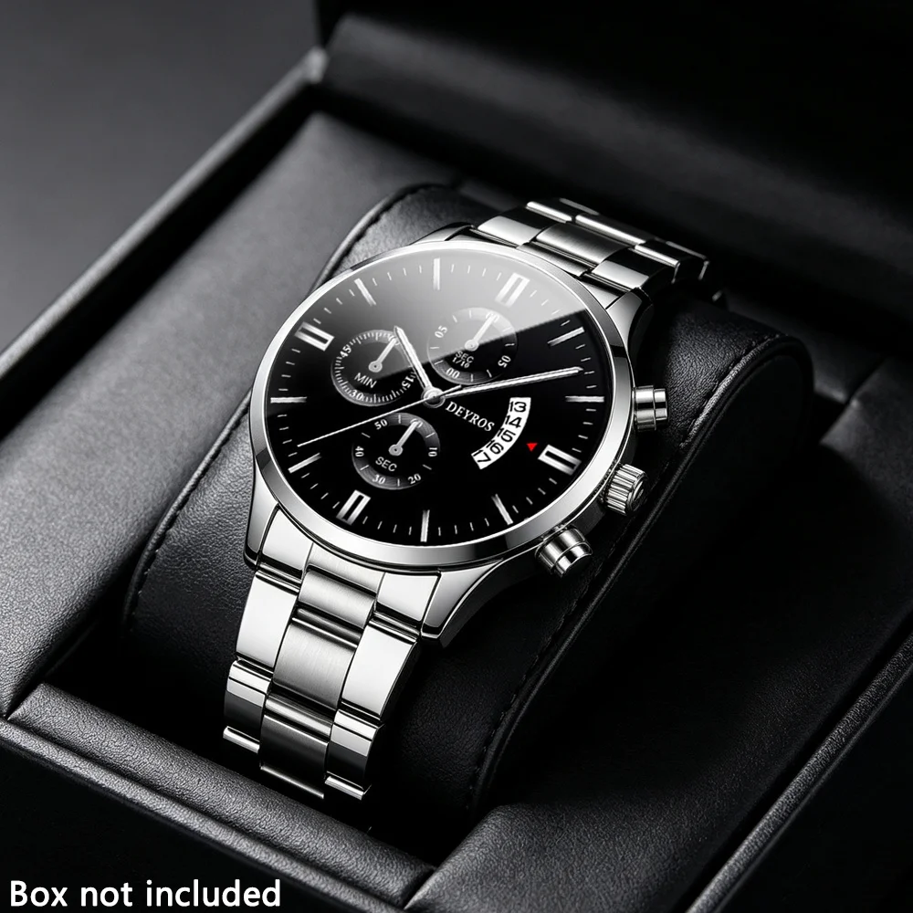 4 Pack Men Silvery Minimalist Watch Jewelry Set, Stainless Steel Quartz Wristwatch+ Fashion Jewelry Set