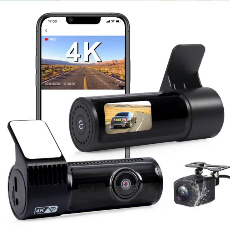 

Видеорегистратор HONG TONG 4K с двойной записью (передняя и задняя камеры), Wi-Fi, изображением заднего вида и ночным видением высокой четкости