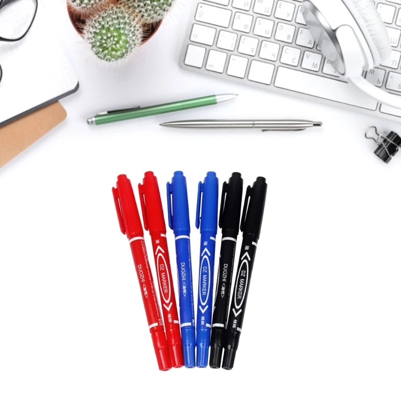 6Pieces Twin Tip Permanent Marker Art Permanent Marker Smooth  Writing Marker for Making Notes Glasses Processing