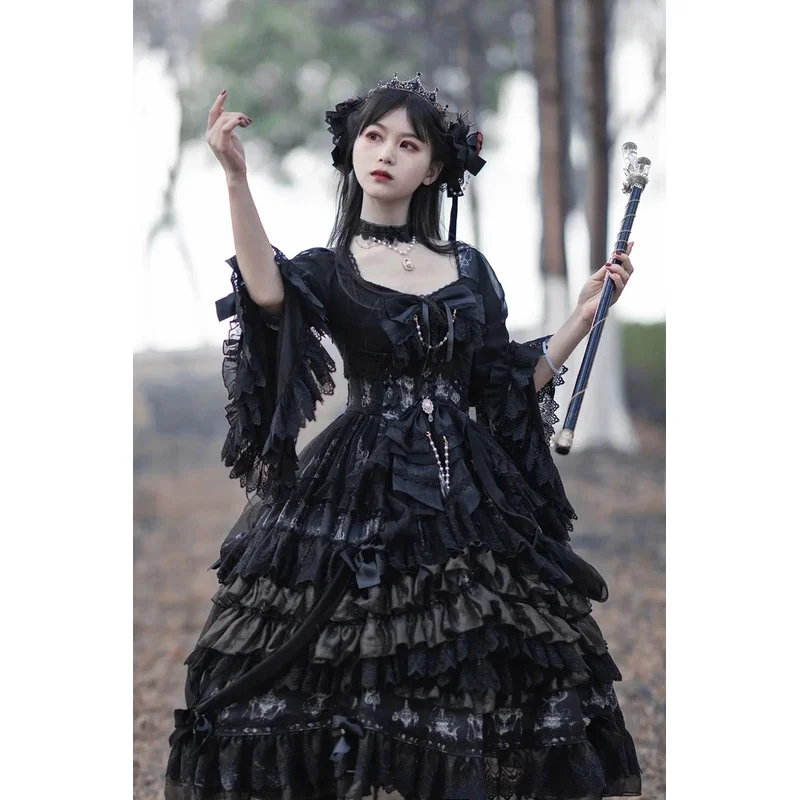 فستان زفاف لوليتا القوطي الأصلي ليلا ونهارا فاتح باللون الأسود