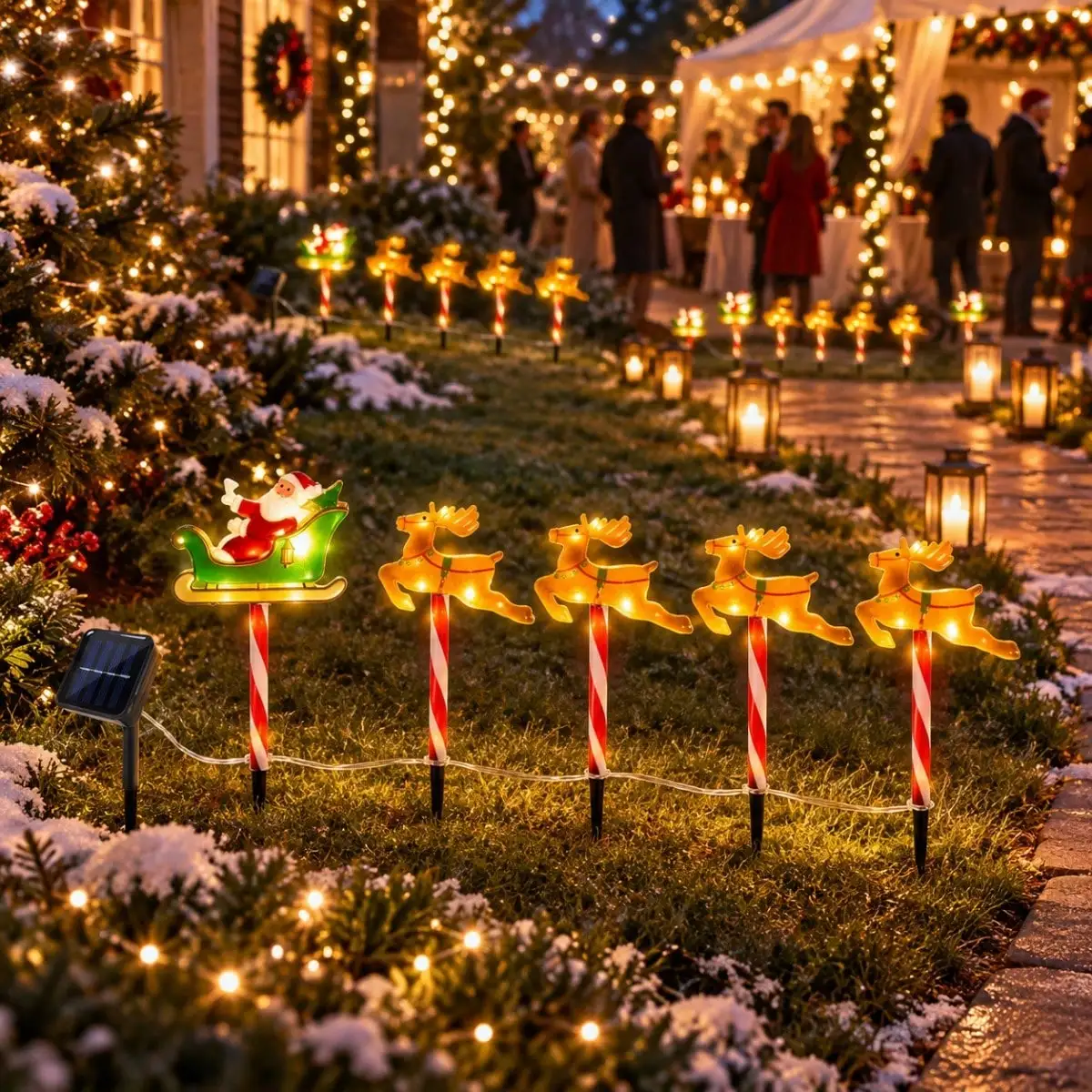 5pcs/set Christmas Solar Stake Lights Santa Sleigh & Reindeer & Sled Outdoor Solar Pathway Light For Garden Yard Festive Decor