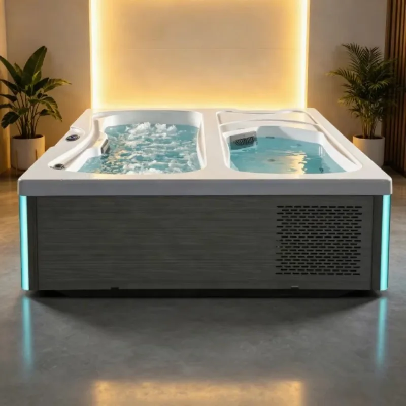 Modern Hot Tub And Cold Ice Plunge Daul Acrylic Spa Ice Bath Massage Combo Whirlpool Bathtub