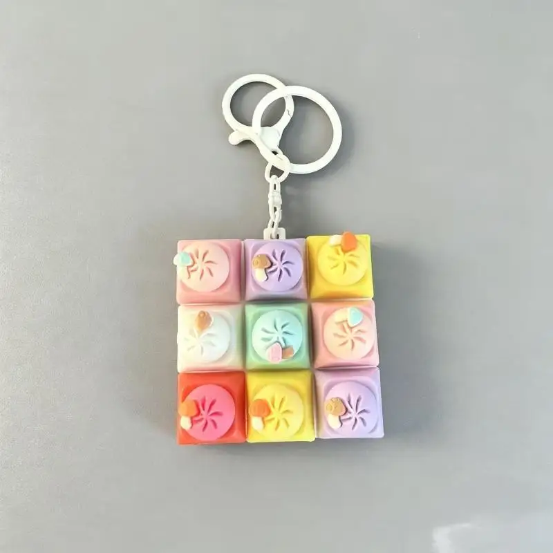 9 Keys Cute Steamed Bun Shaped Fidget Keychain Pressable Buttons Stress Relief For Backpack Decoration Office Use