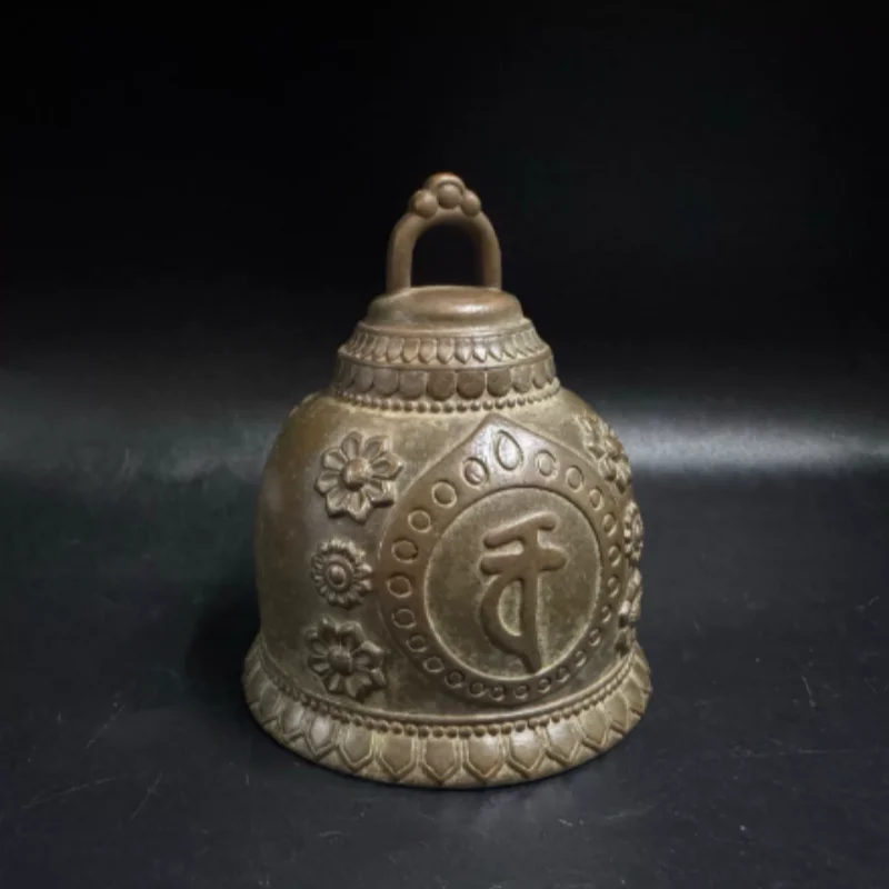 Vintage Brass Carved Buddha Bell - Round Buddha Head Relief, Sacred Ritual Faqi Hanging Ornament