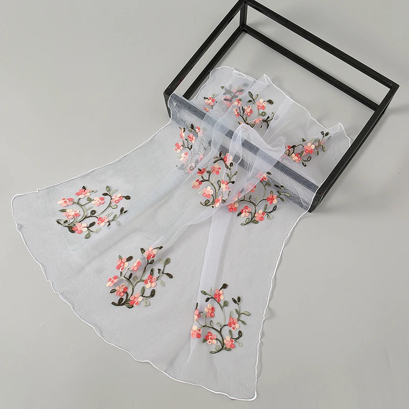 Fashion Flower Embroidered Organza Square Scarf Plain Soft Women Headscarf High Quality Ladies Summer Sun Protection Headband