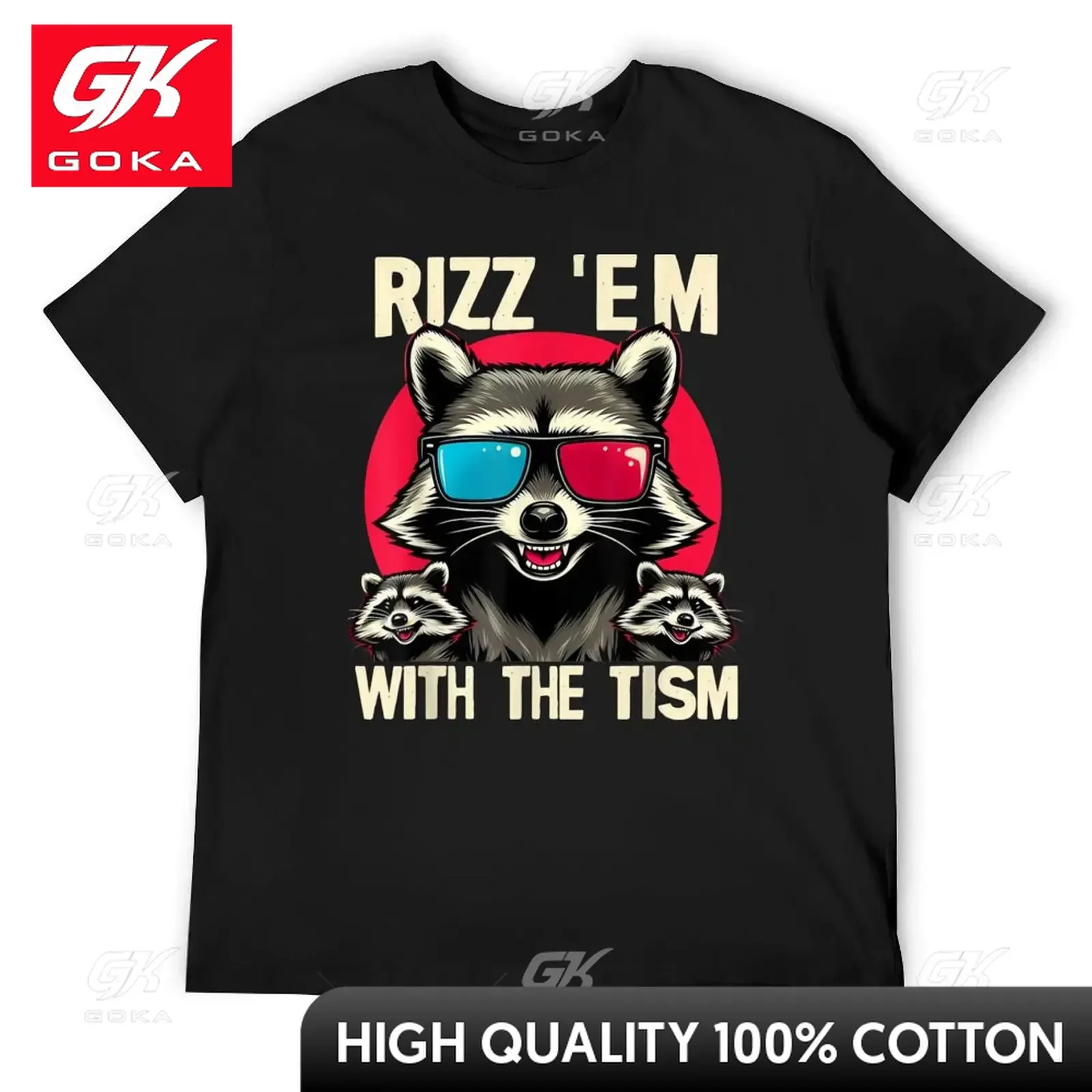 Rizz Em with The Tism Retro Vintage Raccoon T-Shirt Cotton Graphic Tees Man T Shirt Aesthetic Clothing T Shirts for Men