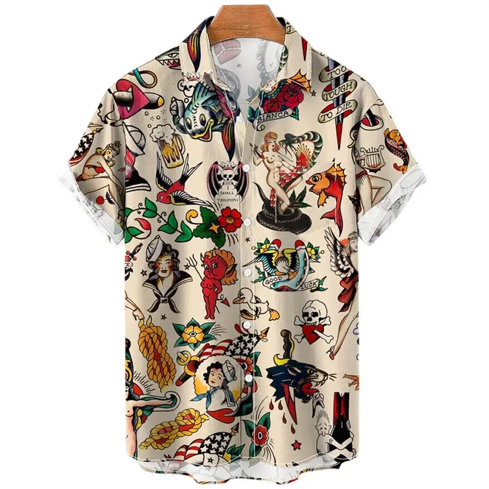 Retro Men'S Shirt Fashion Mermaid Shirt For Men 3d Hawaiian Shirts Man Casual Short Sleeve 2024 Oversized Shirts Top Summer