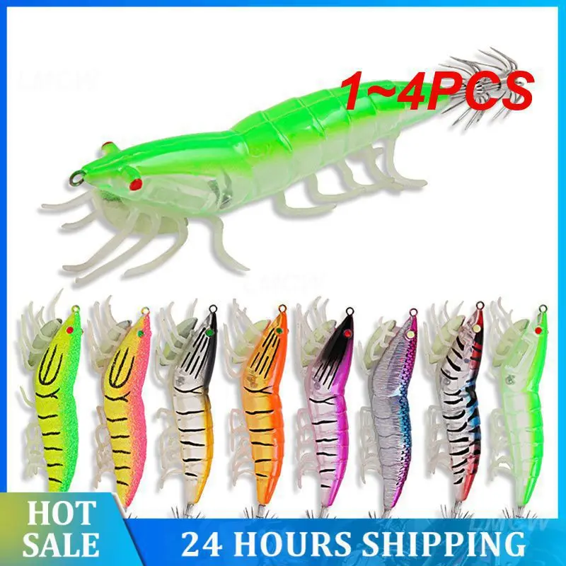 1~4PCS Luya Bait Wooden Shrimp High Carbon Steel Reed Bud Bait Soft Silk Cuttlefish Hook Bait Wood Hook 3.5 Fake Bait