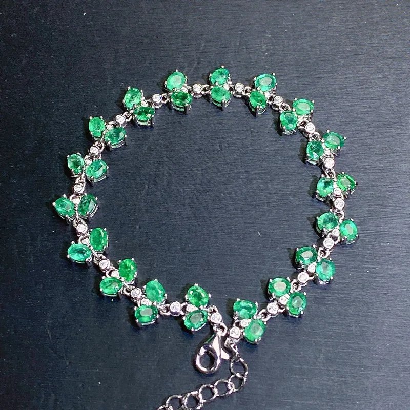 

Браслет из стерлингового серебра 925 пробы с натуральным изумрудом - ювелирные изделия из зеленого драгоценного камня премиум-класса