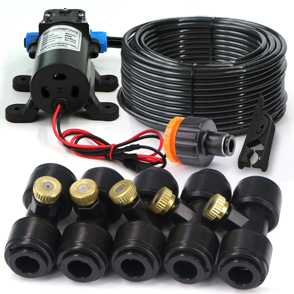

50-5M 0.4mm Brass Spray Nozzle Atomizing Watering Kit for Garden Outdoors 110V/240V Diaphragm Pump Automatic Mist Cooling System