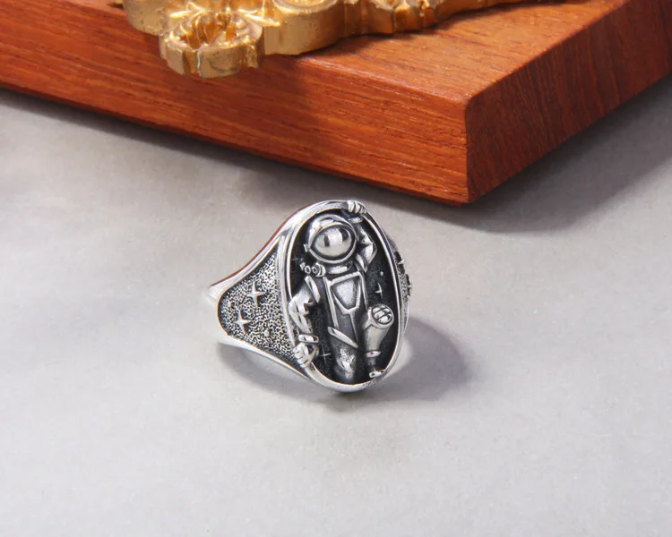 Men and women's individual lovers' rings ins, popular online Tiktok, trendy retro s925 sterling silver three-dimensional astrona