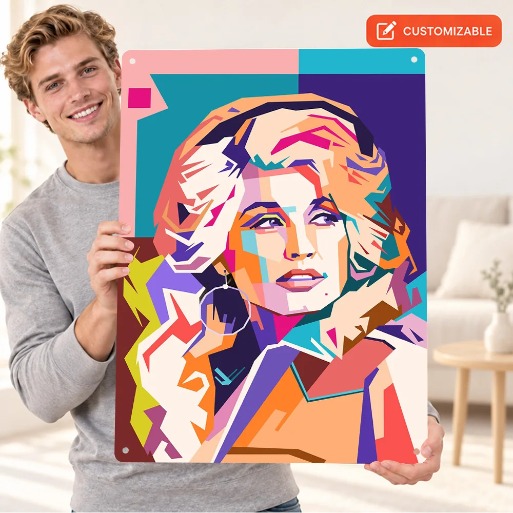 Dolly Parton Textured Metal Poster Personalized Aluminum Sign Geometric Portrait Wall Art For Record Store Concert Lover Gift