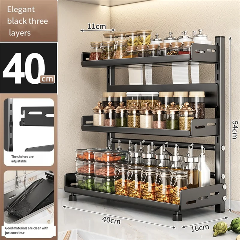 A98E-Essential Cabinet Spice Storage Rack per cucina, organizer da appoggio multistrato per condimenti e forniture