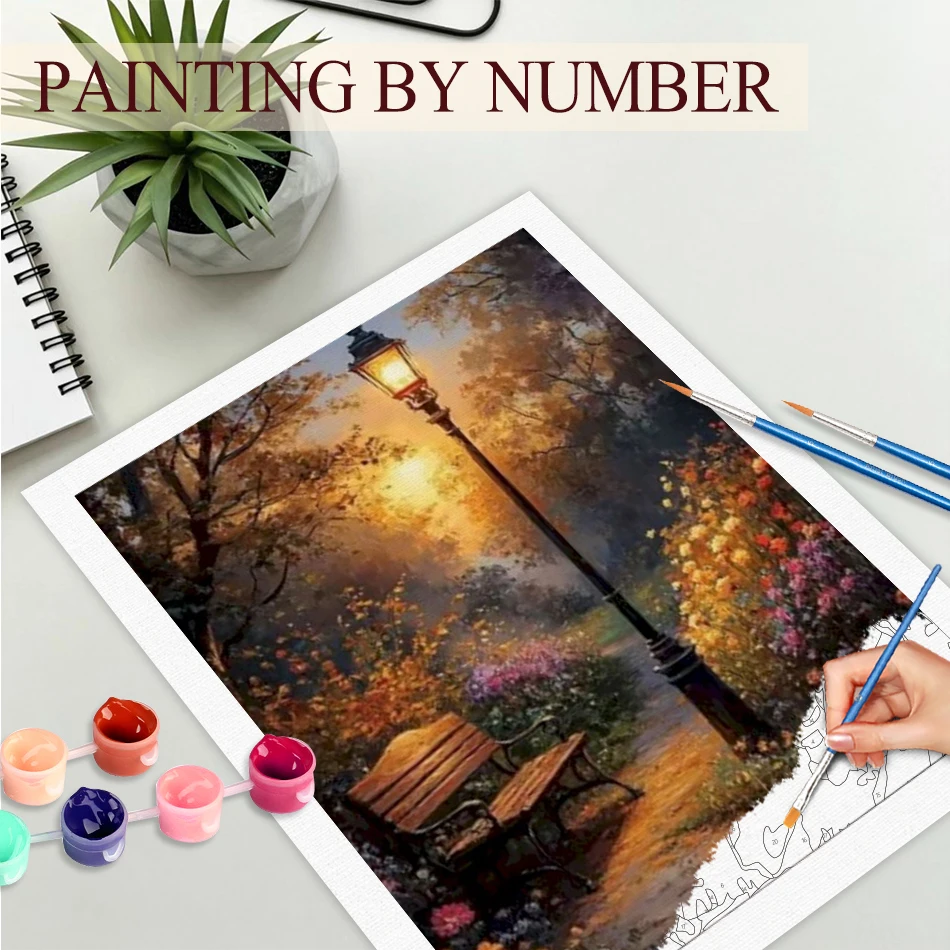 

GATYZTORY Night Park Painting By Numbers Hand Painting Picture Drawing Scenery Easy Acrylic on Canvas Adults Crafts Pictures By