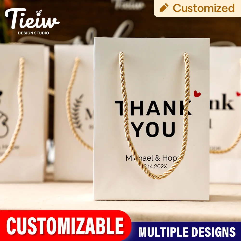 25 sacs en papier personnalisés pour cadeaux de mariage, sacs cadeaux de remerciement personnalisés avec poignées en corde, petits emballages cadeaux pour fêtes, décoration
