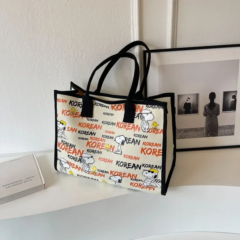 

Snoopy letter Canvas shoulder Bag Women 2023 New Fashion Outgoing Shopping Bag Large Capacity women Tote Bag 40x30x18cm