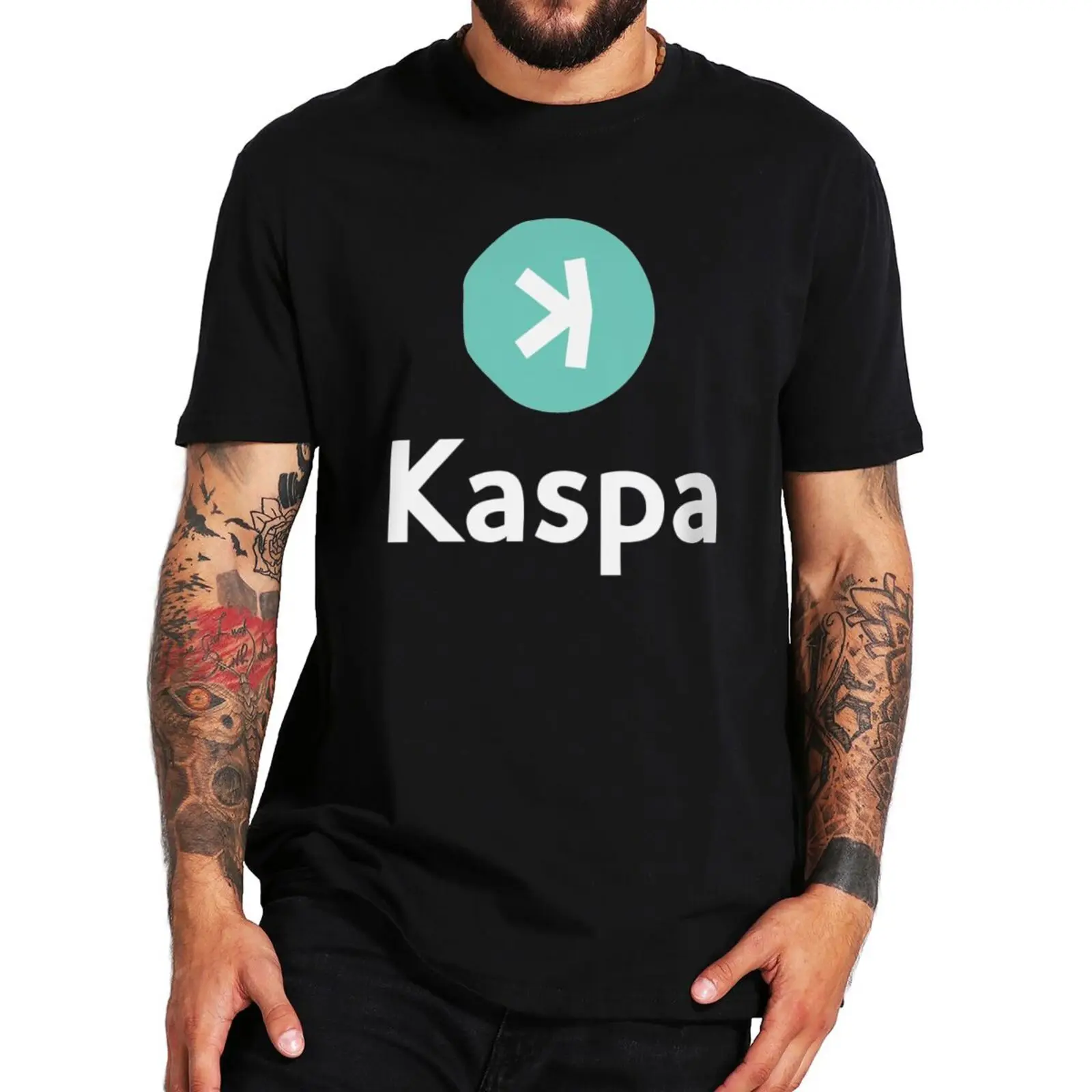 Kaspa Logo T Shirt Cryptocurrency Blockchain Geek Nerd Gift Short Sleeve EU Size 100% Cotton Casual Unisex T-shirts