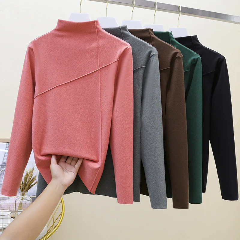 

2023 new Women T-shirts Autumn Winter Modal Bottoming Shirt Warm Turtleneck Inner Wear Korean Casual Slim High Strecth Tops