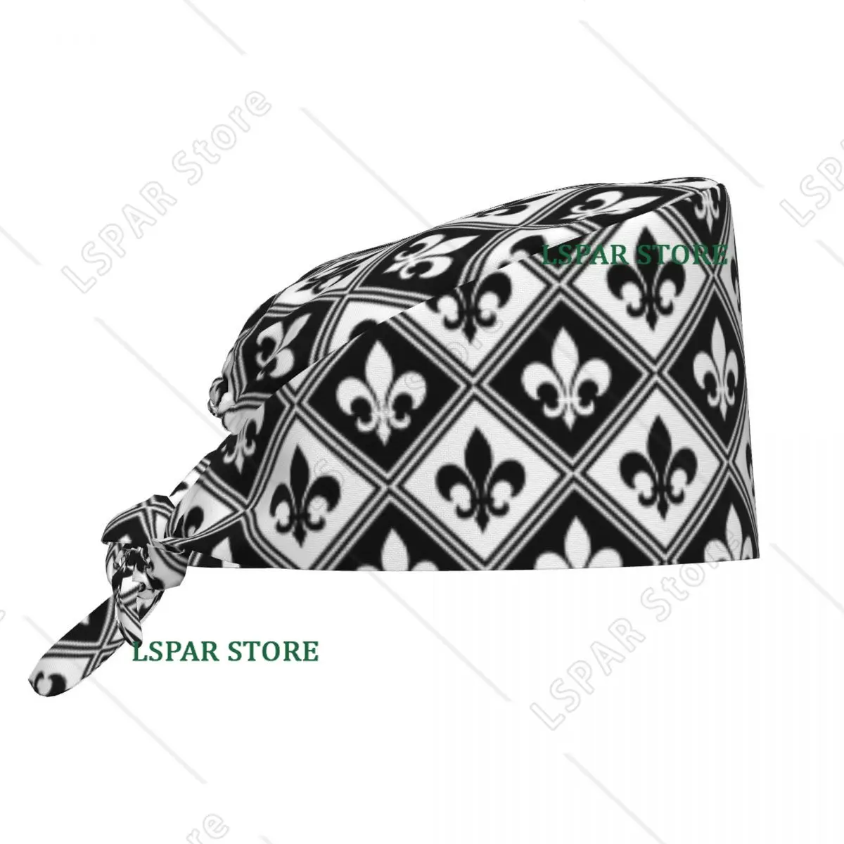 Custom Black Fleur De Lis And Diamond Pattern Scrubs Cap Surgical Hats Women Men Operating Room Cap Nursing Cap Lab Works Hat