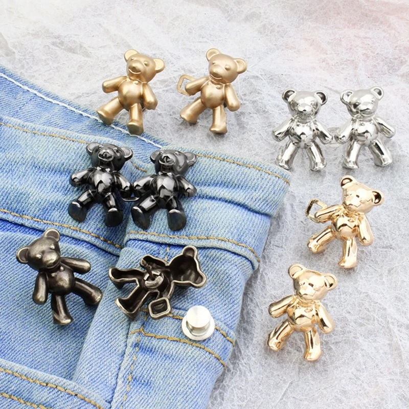 2Pcs Bear Shaped Adjustable Jean Button Waist Buckle Snap Pants Buckle Extender Replacement Jeans Button Attacher Pins