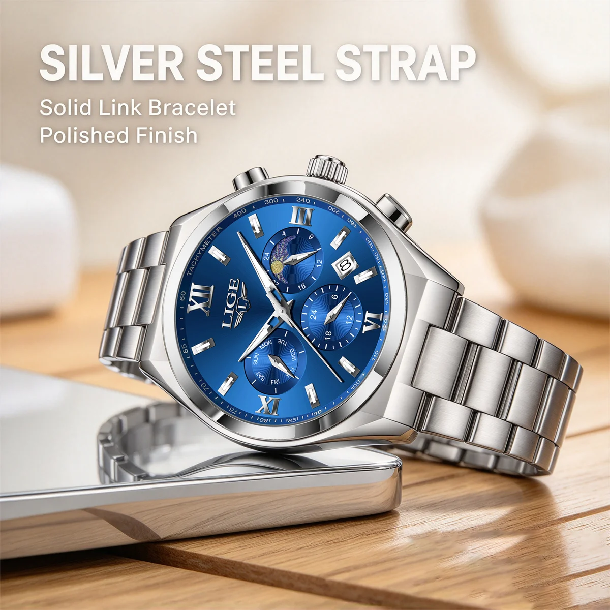LIGE Luxury Man Wristwatch Chronograph Waterproof Luminous Men Watch Stainless Steel Sport Quartz Men's Watches reloj hombre