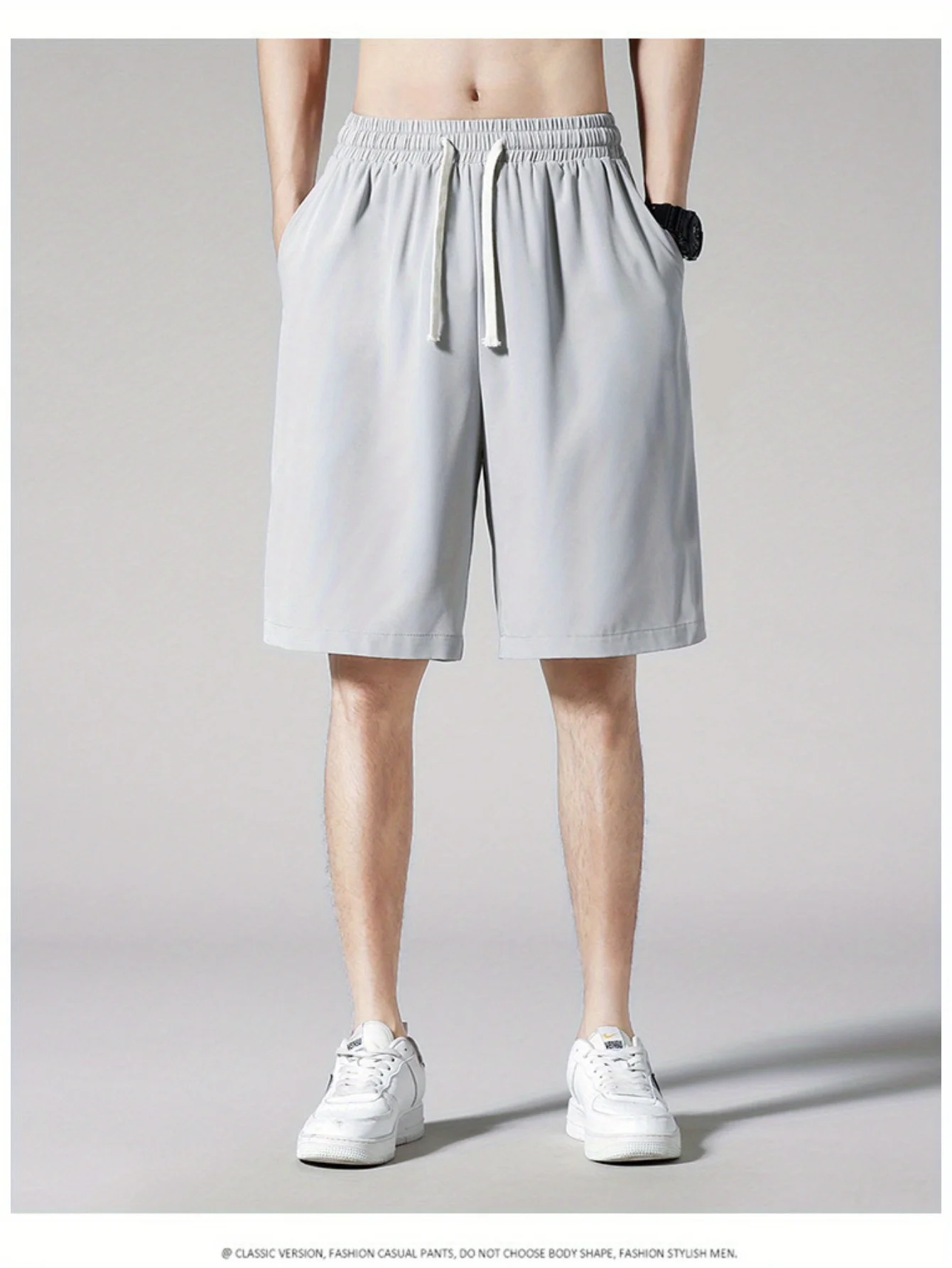 شورت رياضي قطني خفيف الوزن للرجال، شورت رياضي فضفاض مناسب للجيم، نمط رياضي، لون سادة، سراويل كاجوال، ملابس رجالية