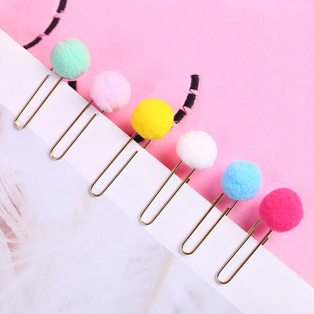 

40 Pcs Hair Ball Paper Clip Bookmark Clips Cute Cilps Metal for Girls Creative Bookmarks Kids