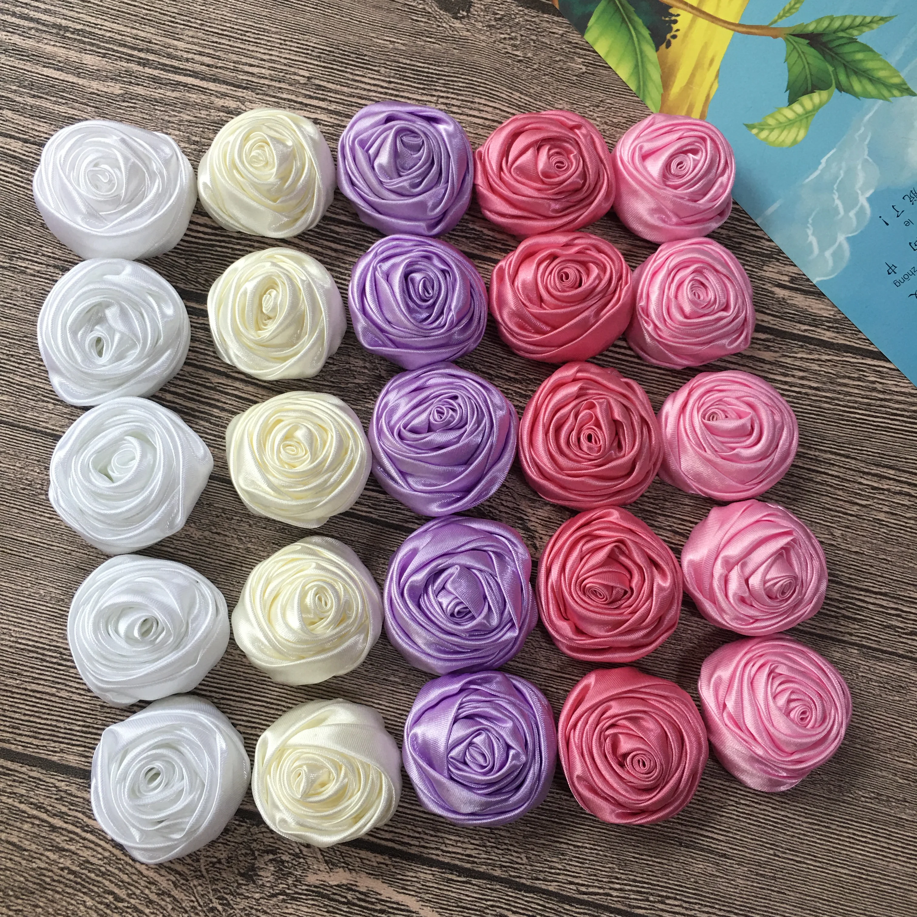 

20Pcs/Lot Flat Back 2.0"Sweet Satin Rose Flower Accessories Decorated For Wedding Hats Brooches Home Pets Diy Accessories