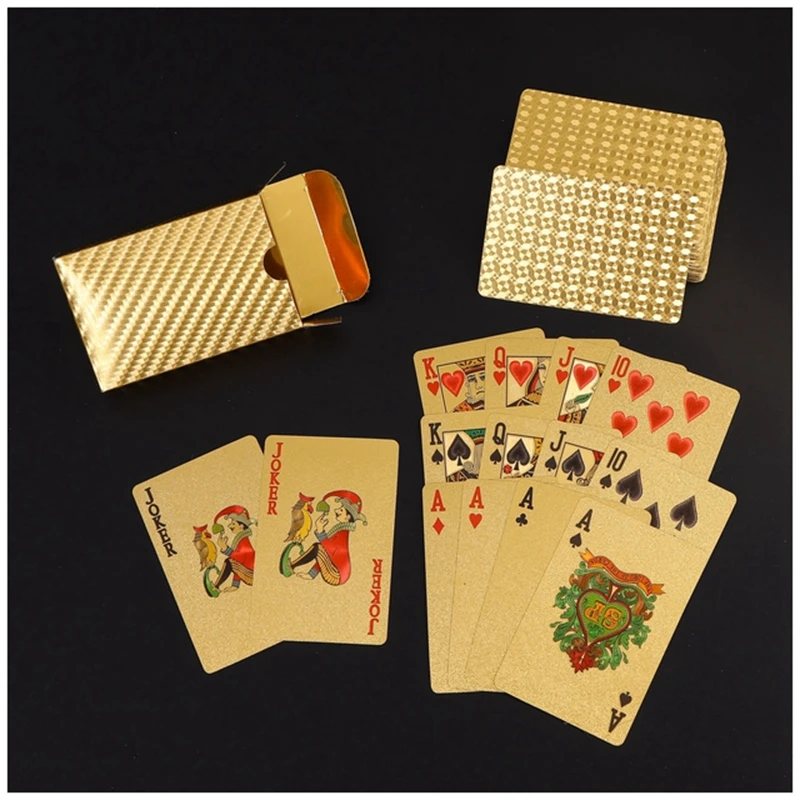 Gold Foil Plated Poker Cards Poker Game Deck Gold Foil Poker Set Plastic Magic Card Waterproof Golden Color Magic Cards