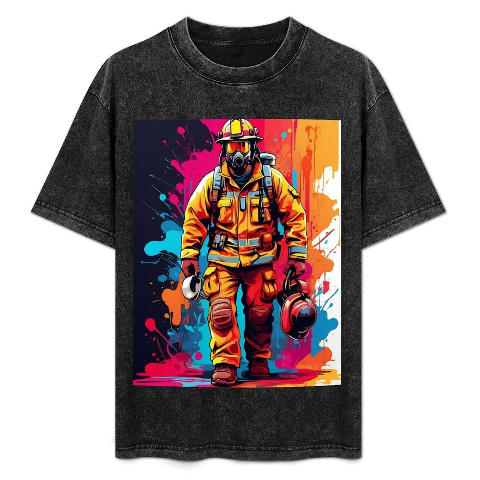 

Bravery in Colors: A Firefighter's Vibrant Stand T-Shirt blacks Aesthetic clothing tops mens t shirt graphic