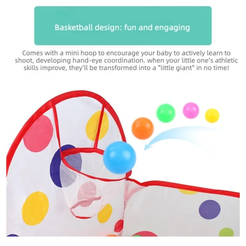 Tenda per bambini Pieghevole Baby 3In1 Parco giochi Box per bambini Palline da interno per piscina a secco con giochi tunnel in poliestere per bambini
