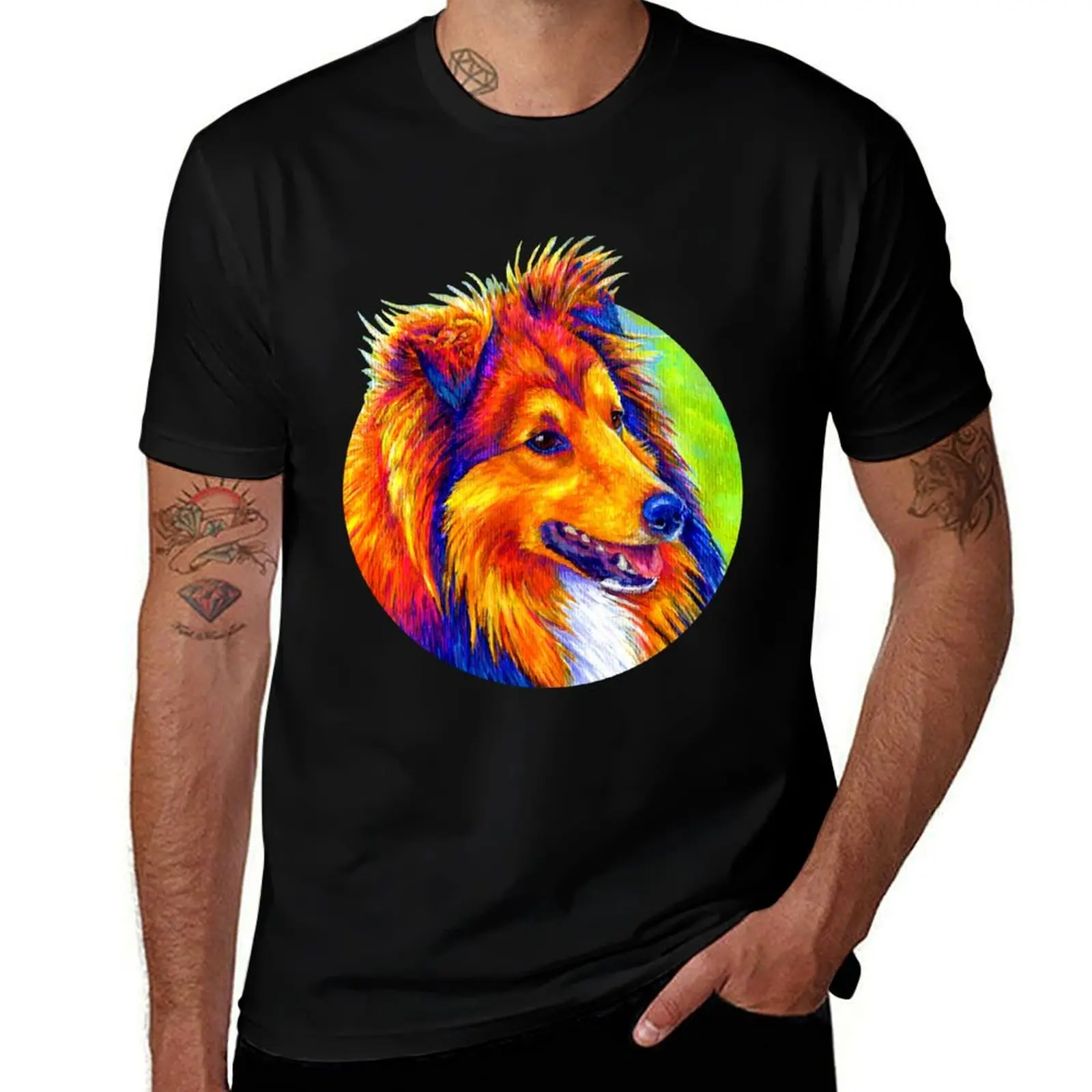 

Colorful Shetland Sheepdog Rainbow Sheltie Dog T-Shirt t shirt men 100% cotton luxury brand man t shirt summer T-Shirt