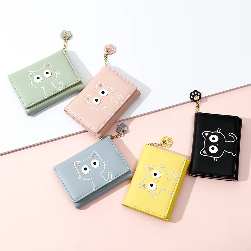 Dompet Lucu Kartun untuk Wanita, Dompet Kecil Anak Perempuan Pendek, Dompet Koin Tanah Pemblokir Warna, Tempat Kartu Multi-slot, Carteras Mujer