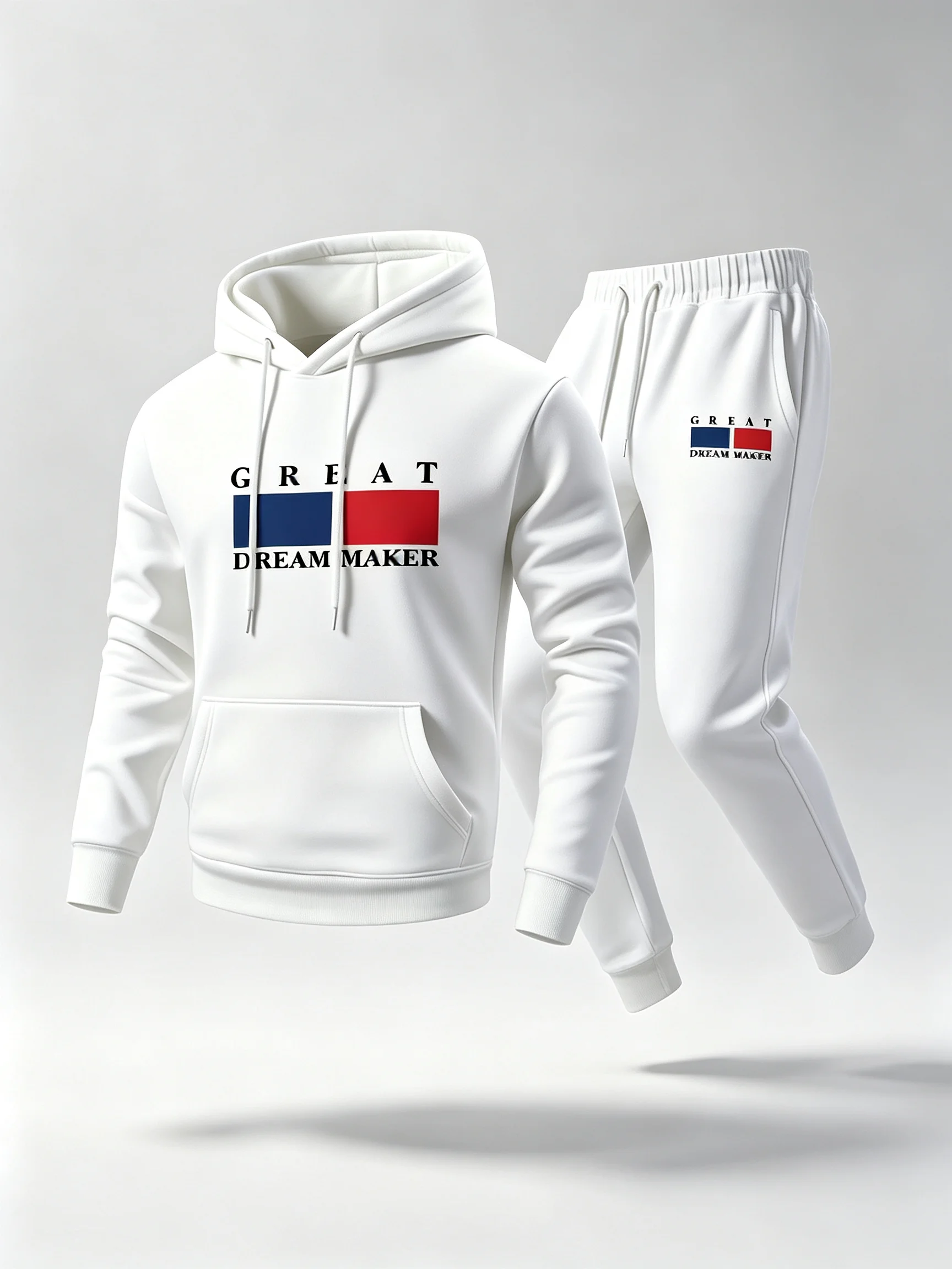 Men 2 Piece Tracksuit Great Dream Maker Letter Print Hoodie Sweatpants Set Casual  Pullover Hooded Jogger Sport Suit 7 Colors