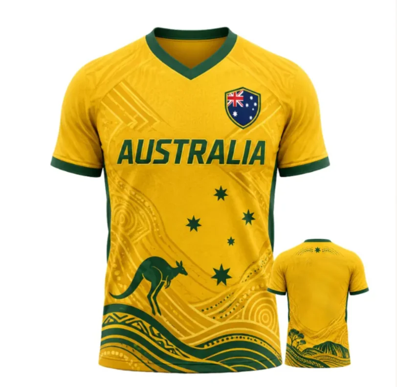 T-shirt imprimé en 3D pour hommes, motif kangourou australien, col en v, manches courtes, haut de sport quotidien, T-shirt de football d'été