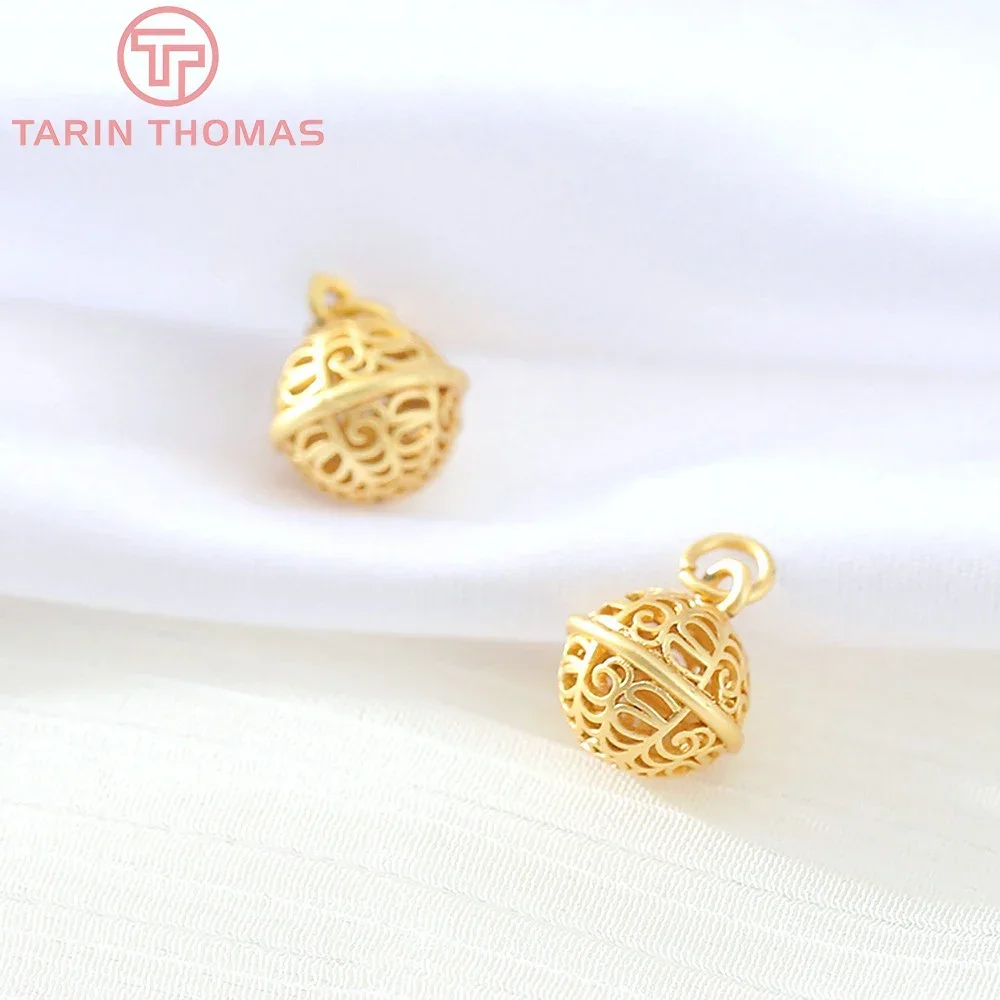 (5180) 4PCS 11x10MM 24K Gold Color Brass Small Bell Hollow Charms Pendants High Quality DIY Jewelry Making Findings Wholesale