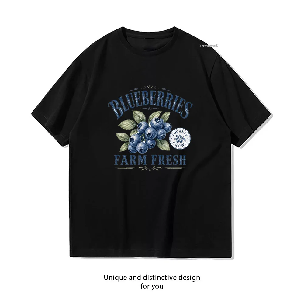 Blueberries Farm Fresh Farmers Market T-shirt Woman Man Summer Cotton Graphic T Shirts Adult Streetwear O-neck Tops Tee